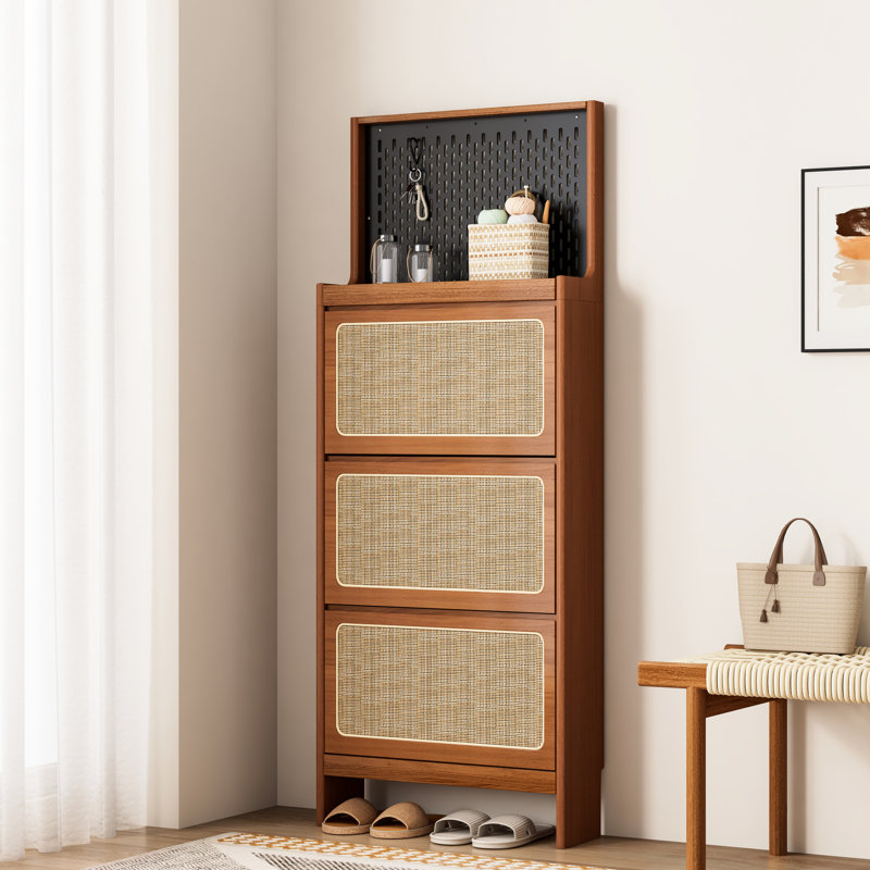 Armoire à chaussures grande capacité pour entrée, H 65 po, 3 tiroirs rabattables et noir, armoire pratique, H 65 po avec rangement caché, s'adapte à divers styles de maison, fabrication