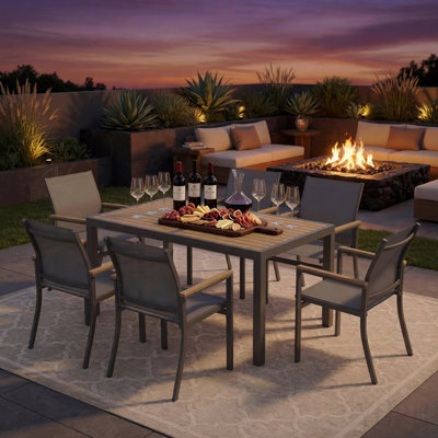 Ensemble de 6 chaises de patio d'extérieur en aluminium gris - textilene toutes saisons