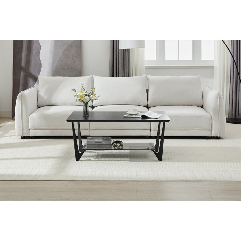 43.3" 4 Legs Glass Base Rectangle Coffee Table With Storage And Metal Legs