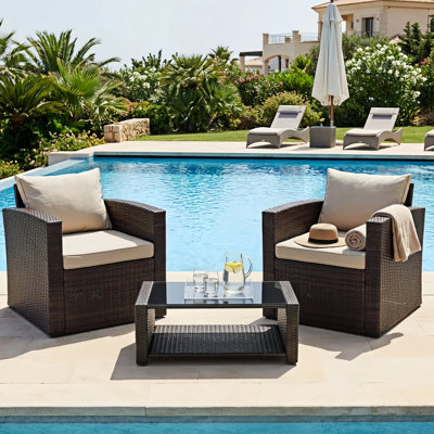 Oska Wicker 2 - Person Seating Group with Cushions