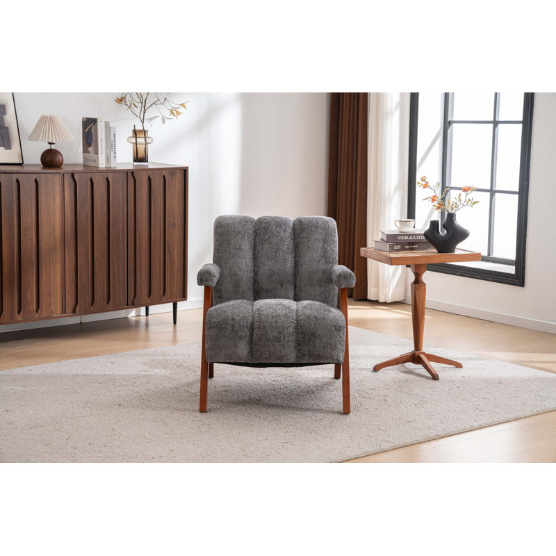 Chaise d'appoint Mid-Century moderne avec structure en bois massif et tissu chenille
