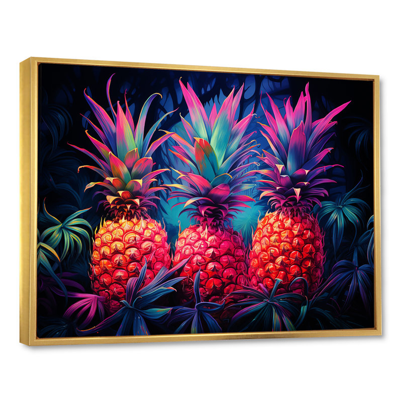 Nectar néon ananas II, H 16 po x l 32 po x P 1 po, Cadre flottant doré