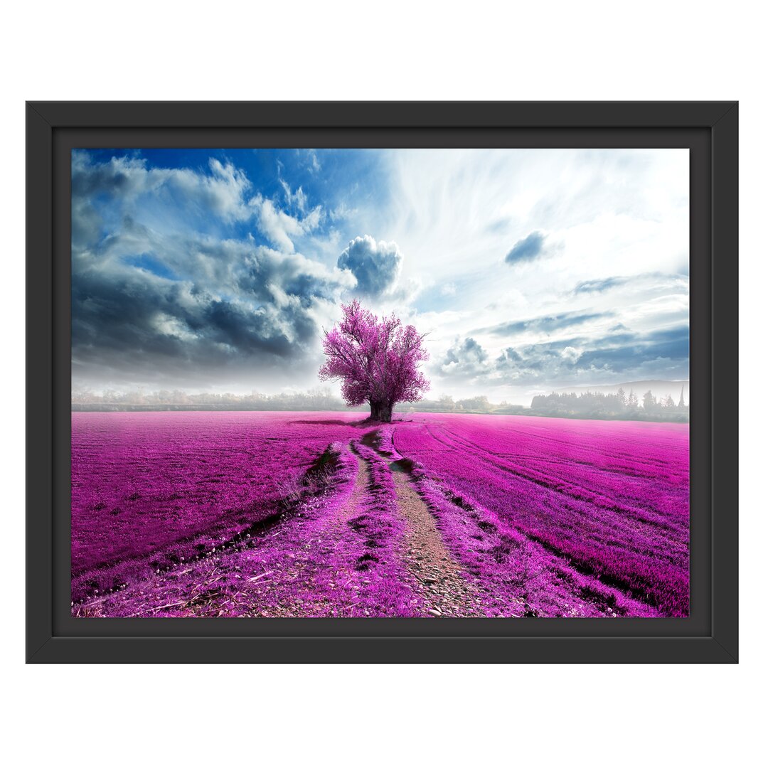 Gerahmtes Wandbild Pinkes Feld mit pinkem Baum