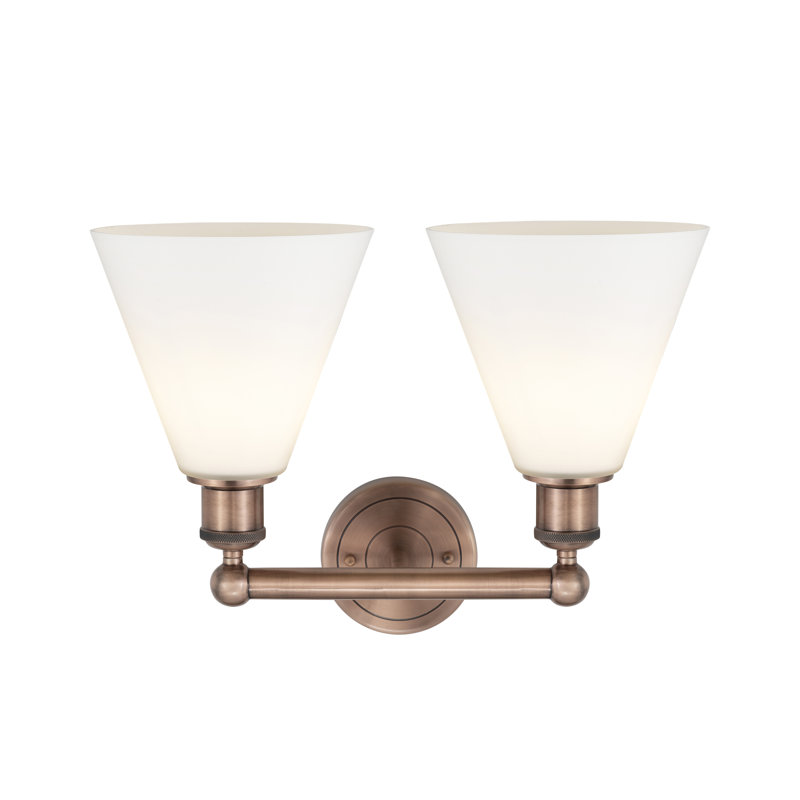 Éclairage de salle de bain à 2 lumières à intensité variable Mallery, Blanc mat, Cuivre antique