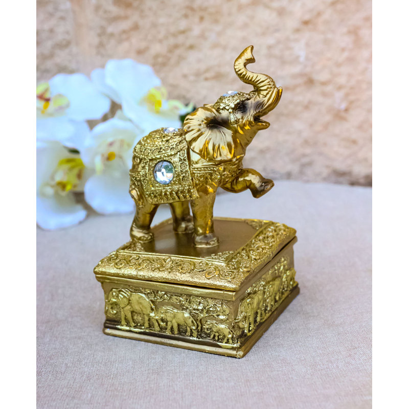 Boîte à bibelots Golden Golden Elephant avec cristaux de pierres précieuses, inspiré du Bouddha