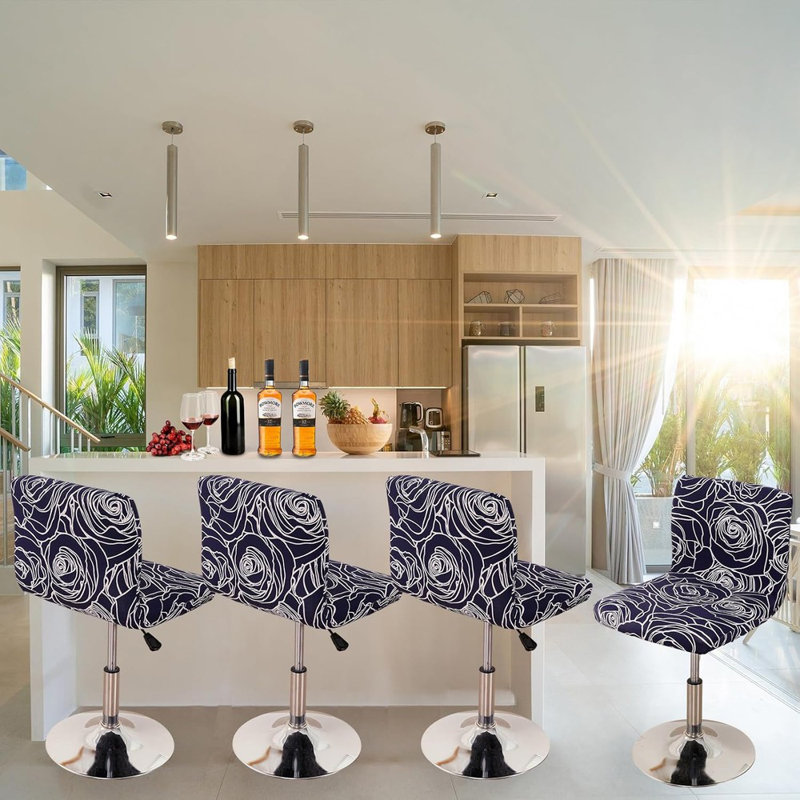 2-Pack Rectangle Bar Stool Covers - Stretch Slipcovers For Backless Counter-Height Stools, Printed Design