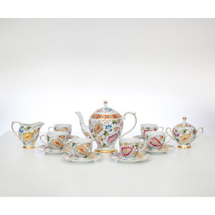 Service à thé en porcelaine pour 6 personnes (Ensemble de 17)