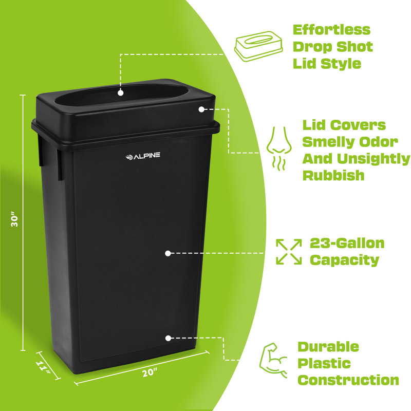 Black 23-Gallon Plastic Commercial Trash Can with Dolly