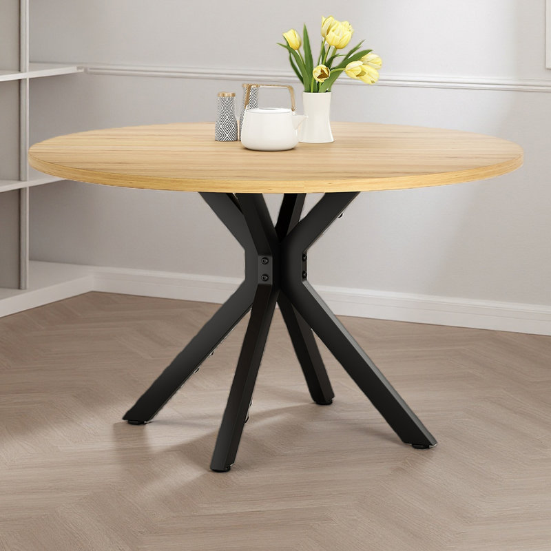47 Inch Round Dining Table For 4-6 People, Mid Century Modern Kitchen Table With Sturdy Base, Wood Dining Table For Kitchen Dining Room