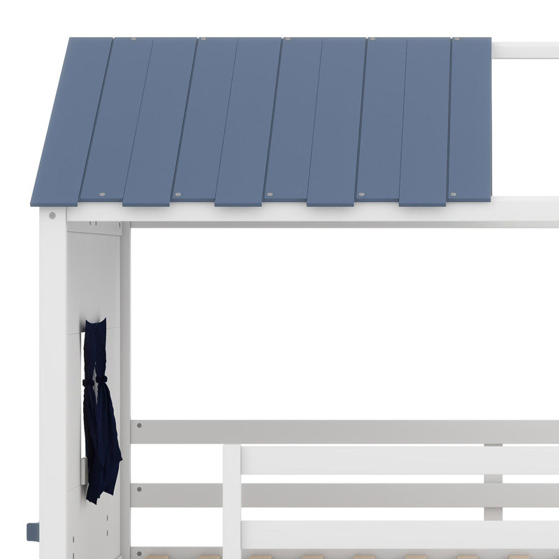 Lit superposé en bois avec fenêtres élégantes, Blanc/bleu