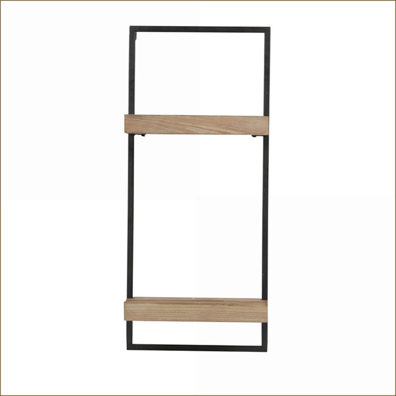 Wall Shelf, Industrial Two-Tier Iron &amp; Fir Wood | 12x6x27 Inches | Plate Grooves | Walnut Brown | Iron