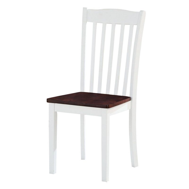 Chaises de salle à manger blanches et noyer à dossier à lattes - rembourrées de mousse, style traditionnel