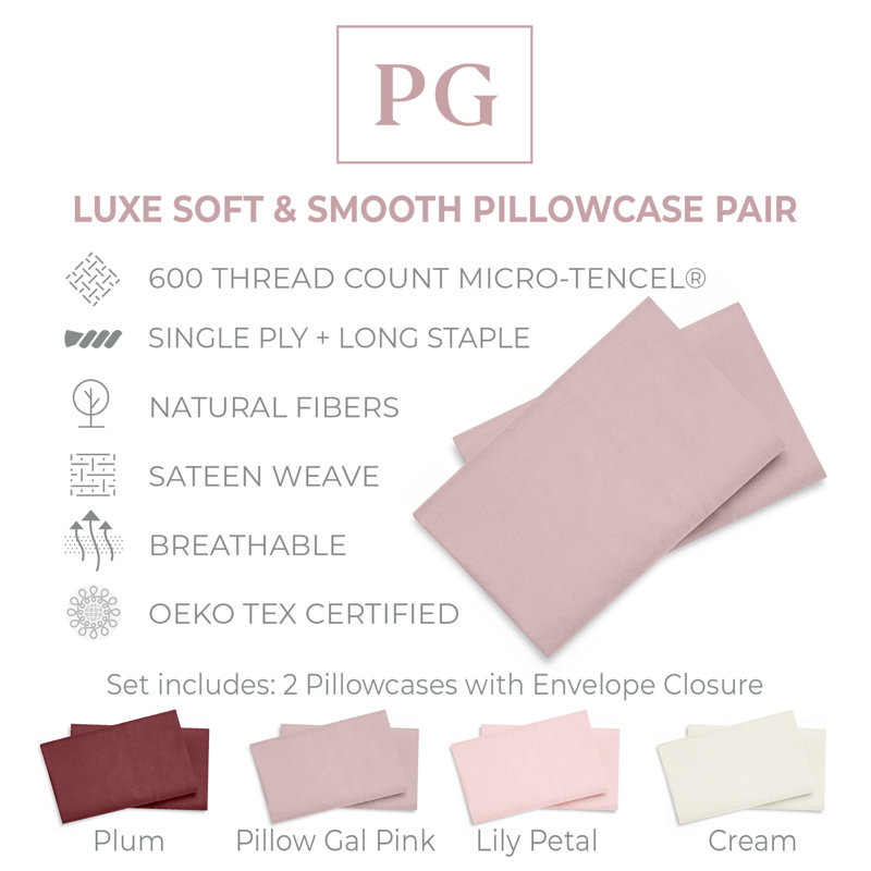 Luxe Soft & Smooth TENCEL Pillow Case Pair, King, Pink