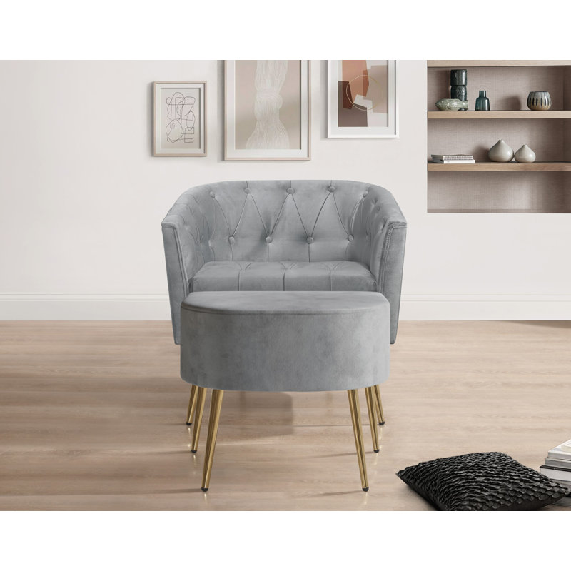 Fauteuil et repose-pieds Wynnwood, Velours gris argenté