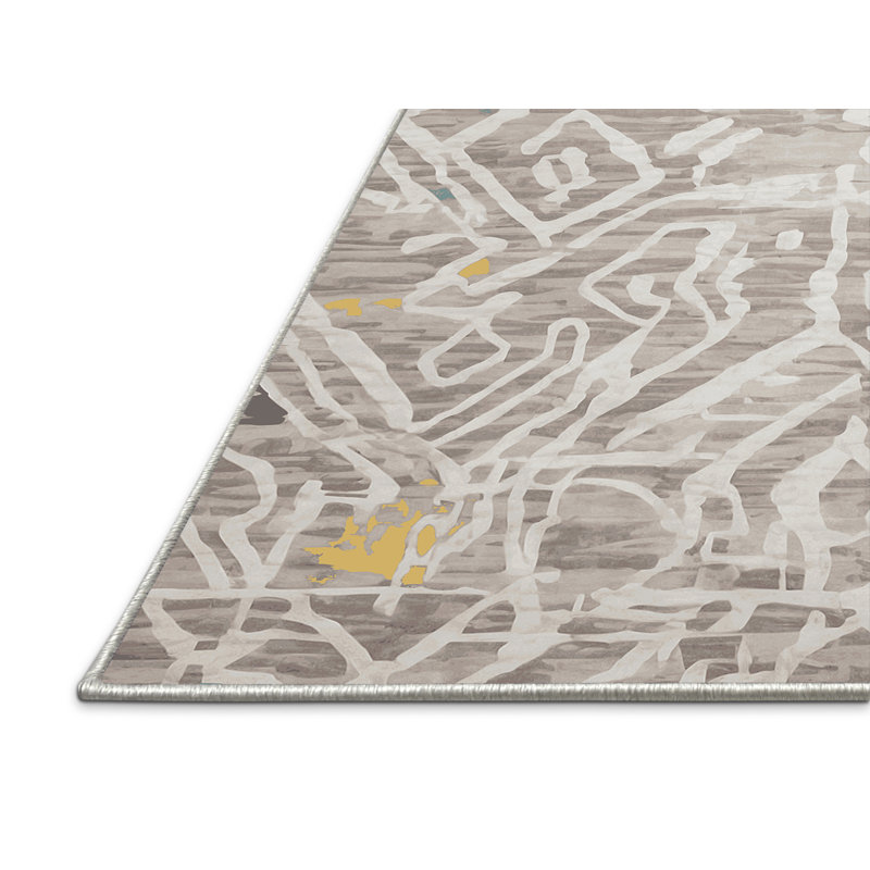 Tapis beige soyeux et moelleux, Rond 5 pi