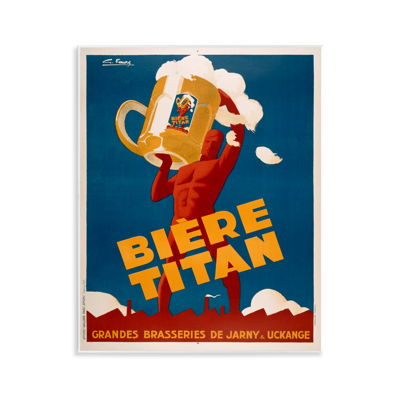 Publicité sur plaque «Antique tenant une bière», conception par Marcus Jules
