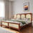 Wood Platform Bed With Rattan Headboard-665575496-665575497