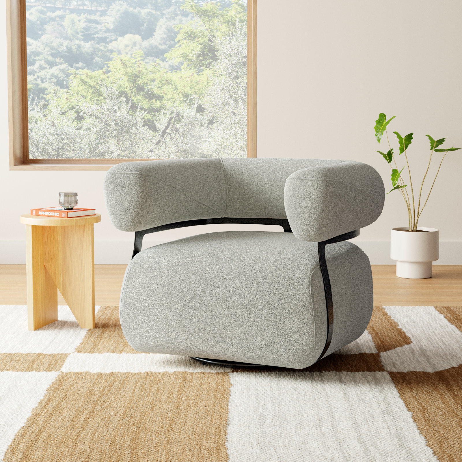 Lize Genuine Leather Swivel Barrel Chair, Torrance Silver