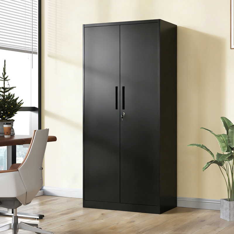 Ackron 72"H Extra Wide Metal Garage Storage Cabinets with Locking Doors and Adjustable Shelves, 72"H x 36"W x 18"W, Black, No