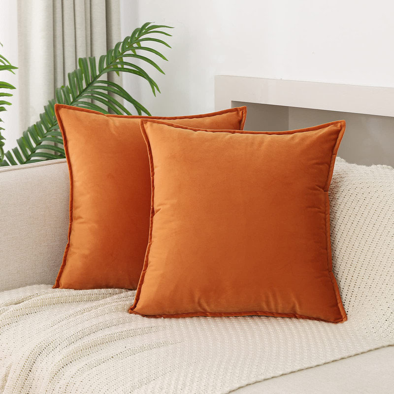 Housses de coussin décoratif en velours 18 x 18 pouces, housses de canapé douces carrées, Orange