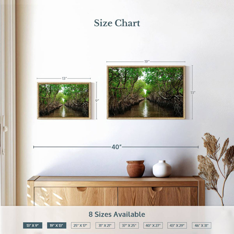 Mangroves de Everglade City, 19 po x 13 po, Cadre flottant en bois naturel