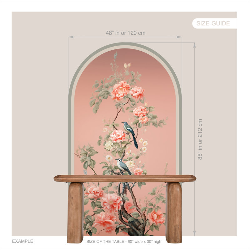 Adhésif décoratif oiseaux et fleurs, chinoiserie classique, H 85 po x l 48 po