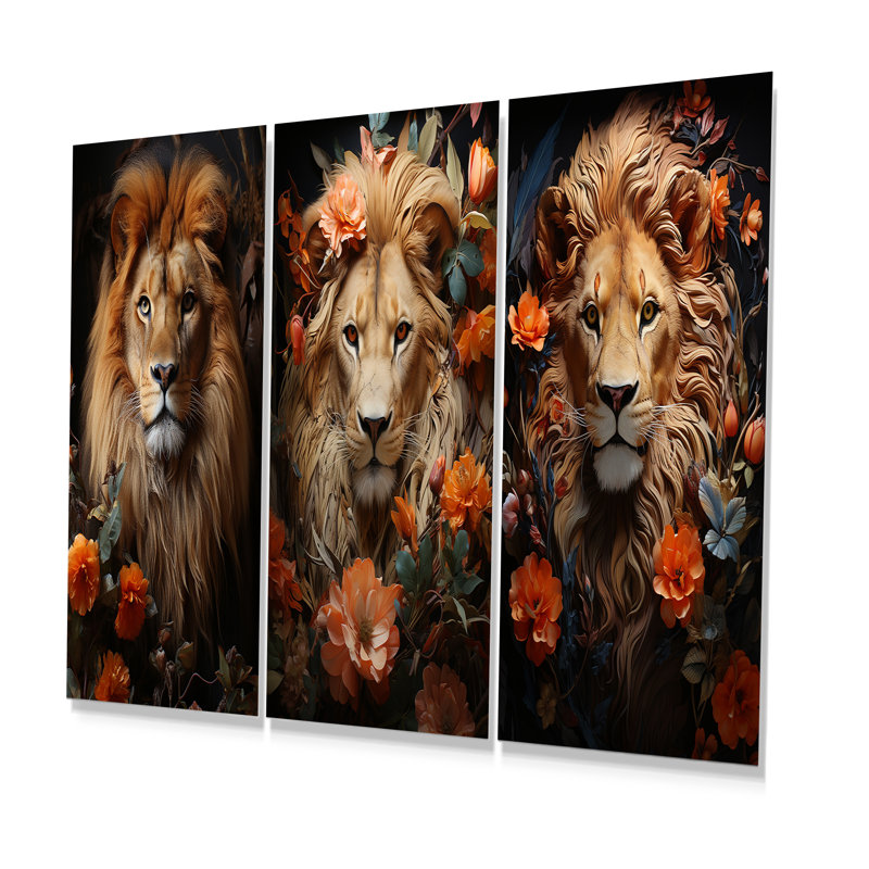 Ensemble de 3 décorations murales Lions Regal, H 32 po x l 48 po