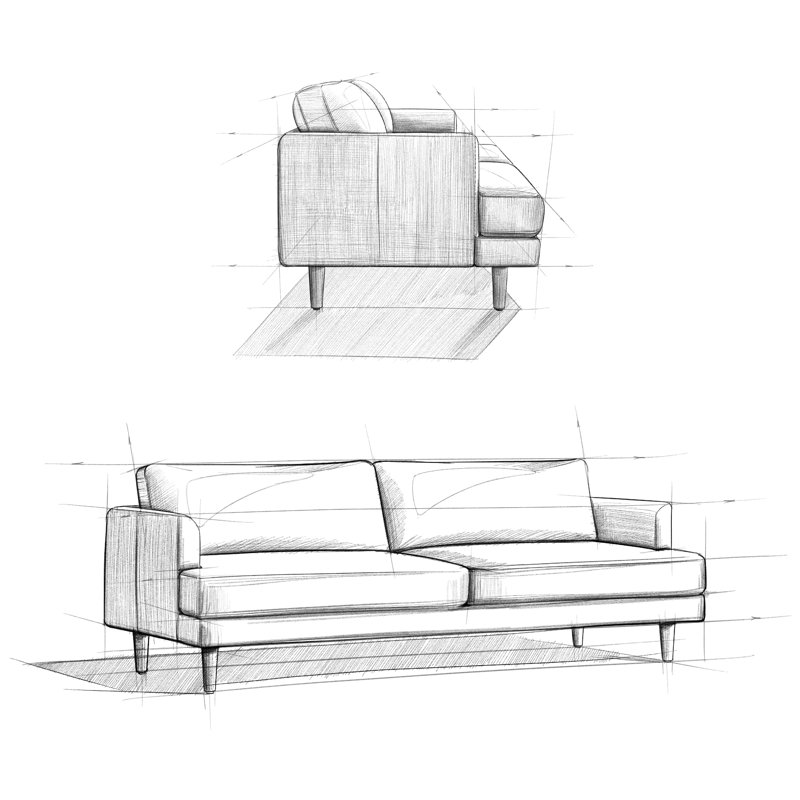 Livingston Mid-Century Modern 90-Inch Mist Grey Fabric Sofa