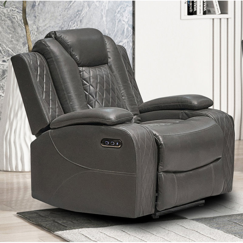 38.6" Wide Transitional Leather Manual Recliner, Gray Faux Leather