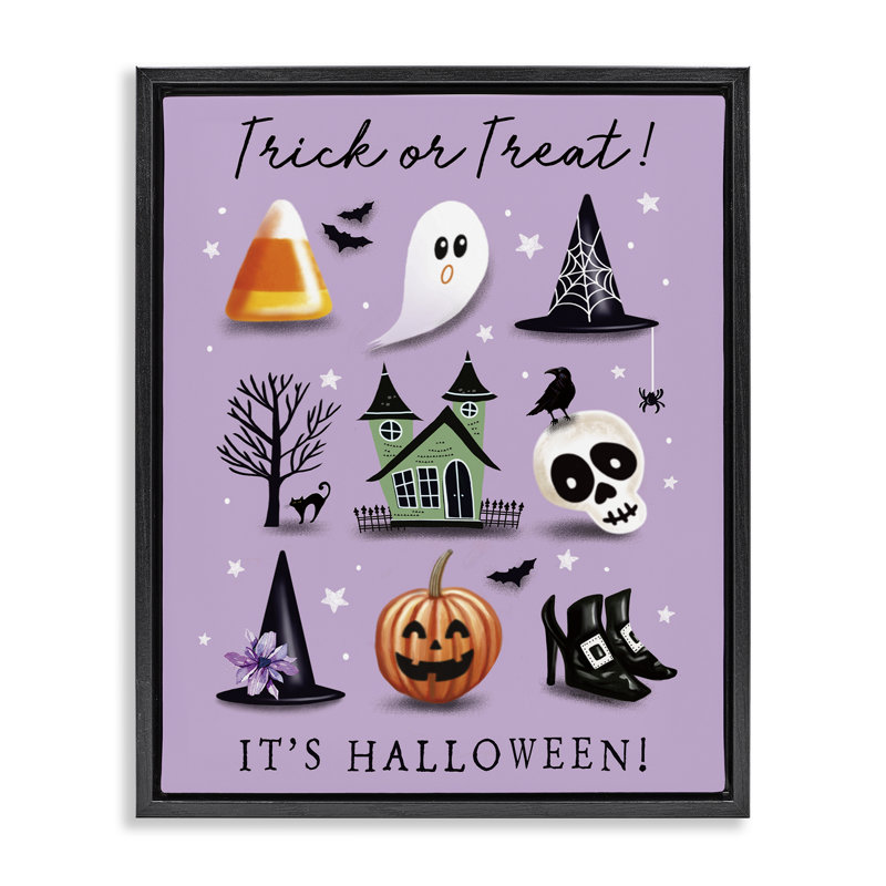 Cadre flottant «Trick Or Traite It's Halloween», conception par Elizabeth Tyndall, Cadre flottant noir de jais