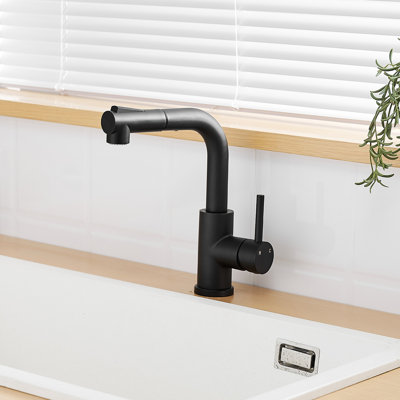 Robinet de salle de bain noir avec bec rétractable - Style moderne, acier inoxydable, évier rotatif 360, robinet en céramique, baignoire contemporaine