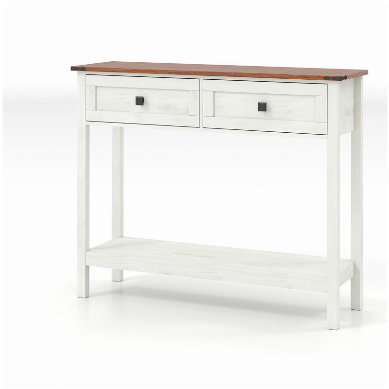 Farmhouse Style Console Table With Dual-Tone Design, 2 Drawers And Bottom Storage Shelf – Rustic Side Table For Entryway, Living Room And Hallway