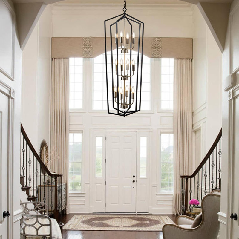 Luminaire suspendu de style lustre industriel 12 lumières de style campagnard pour hall d'entrée avec plafond réglable et hauteur réglable