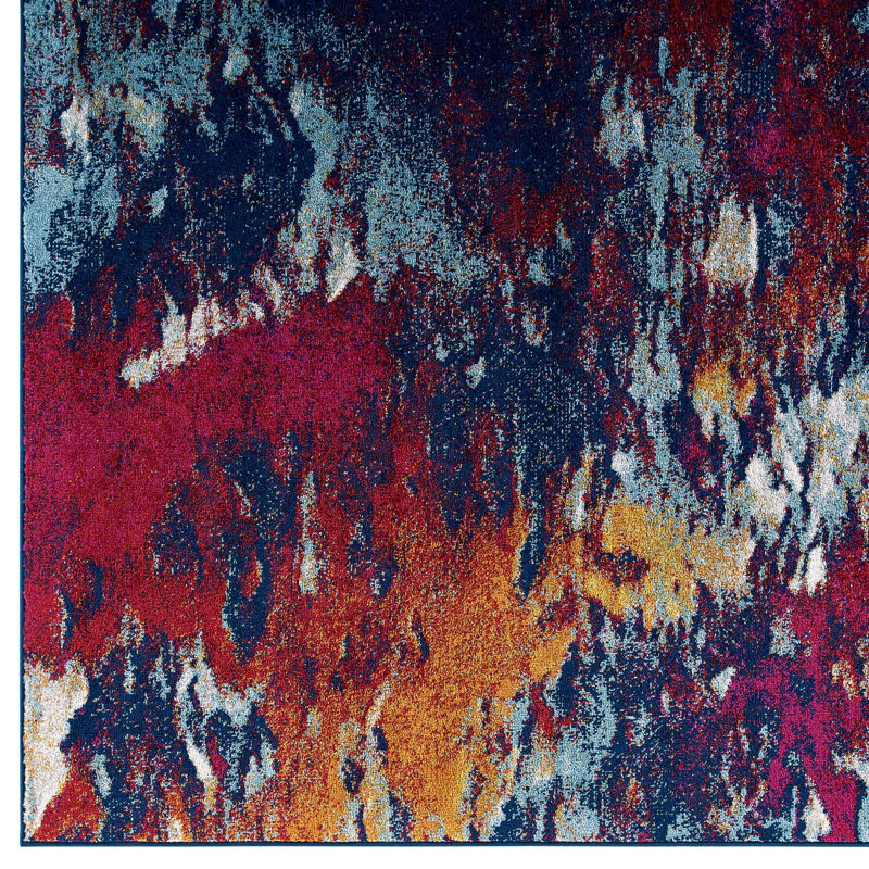 8' x 10' Blue and Orange Abstract Synthetic Area Rug