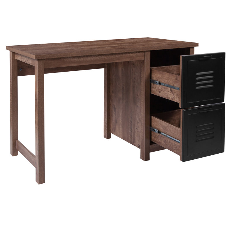 Ohler Crosscut Oak Wood Grain Finish Computer Desk with Metal Drawers