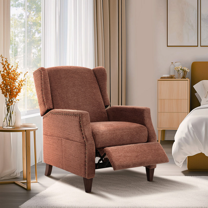 Kars Upholstered Fabric Recliner, Coral Chenille