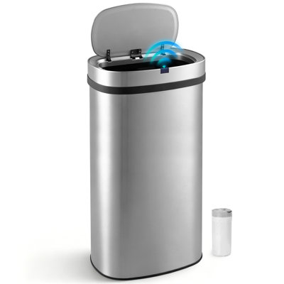 18 Gal. Stainless Steel Oval Motion Sensor Trash Can for Kitchen and Office