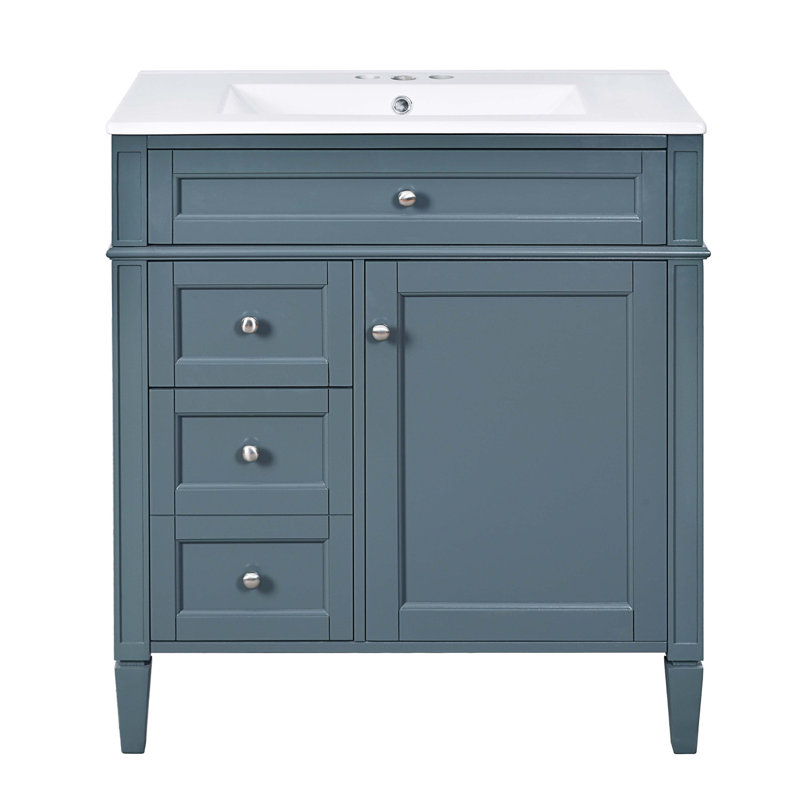 30'' Bathroom Vanity with Top Sink, Modern Bathroom Storage Cabinet with 2 Drawers and a Tip-out Drawer, Single Sink Bathroom Vanity