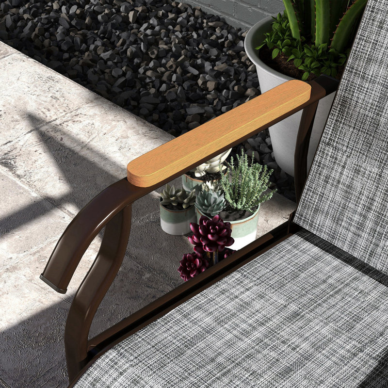 Banc oscillant gris avec sièges respirants et table stable en maille antirouille
