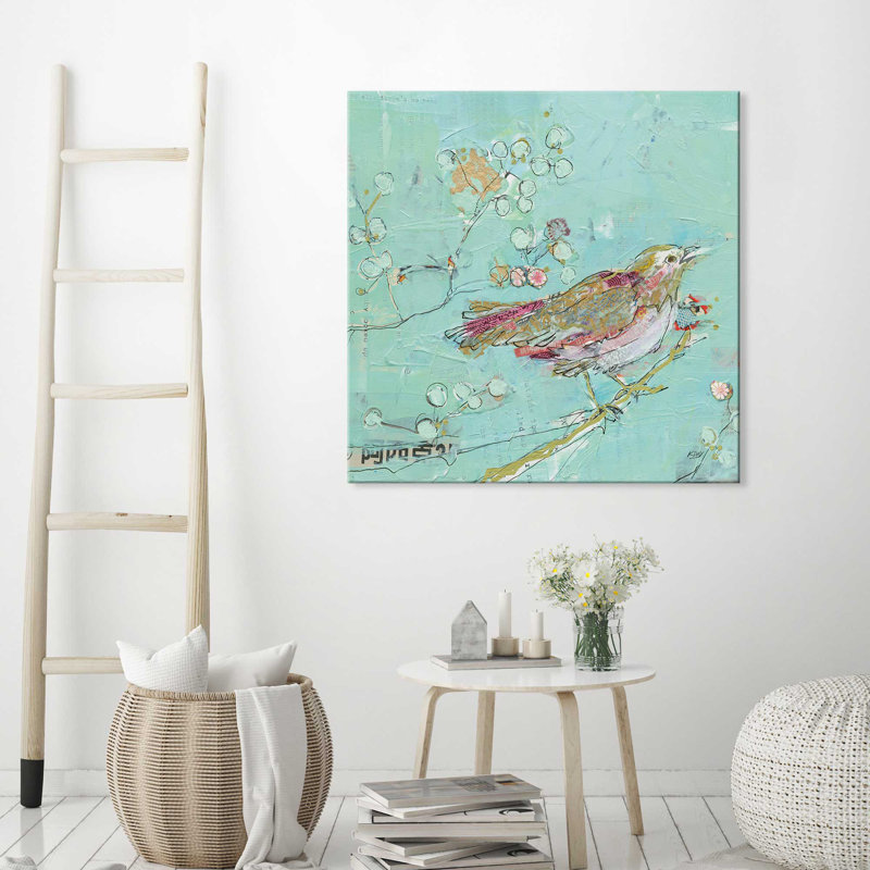 « oiseaux of a plumes v2 », reproduction de peinture à l’aquarelle, H 36 po x l 36 po x P 1,5 po, Toile tendue