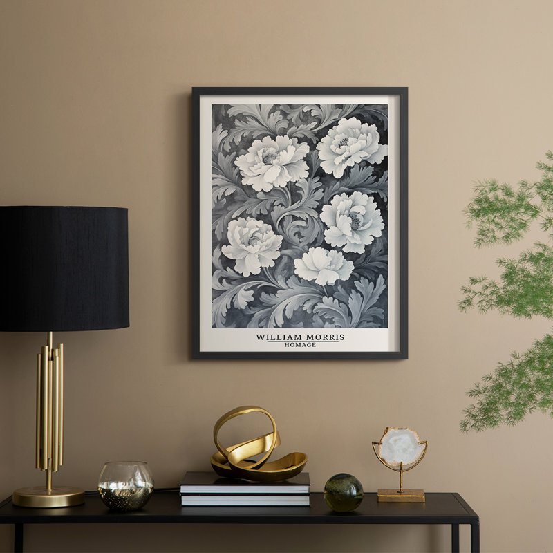 WM MORRIS Series DCCIII Framed Print - Solid Wood, Black, H 15 po x l 12 po