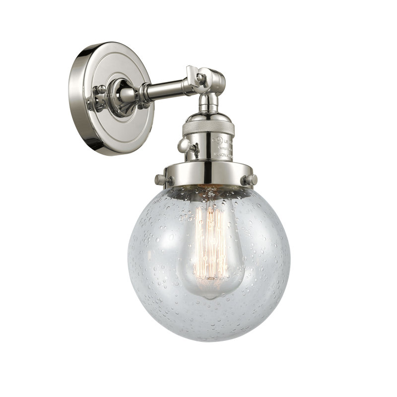 Cleorand Armed Sconce, Polished Nickel, Seedy, 60 Watt Vintage Incandescent Bulb