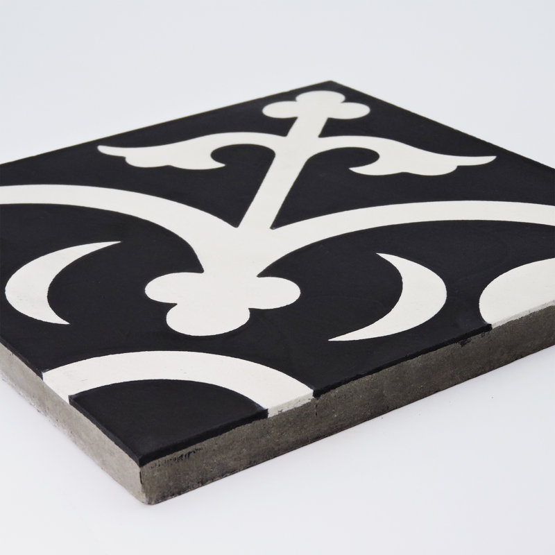 Nador 8" x 8" Cement Patterned Wall & Floor Tile, Black/White
