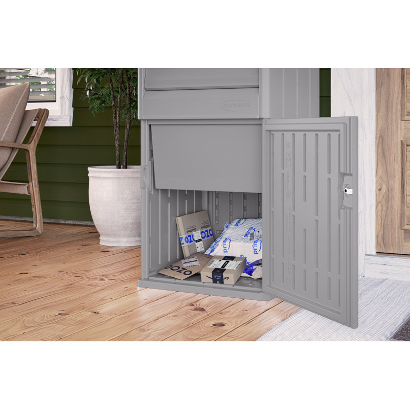 Suncast 18 in. W x 14 in. D Resin Package Delivery Box with Lockable One-Way Drop System, Made in the USA