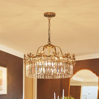 6-Light Faceted Flower Crystal Glass Drum Chandelier