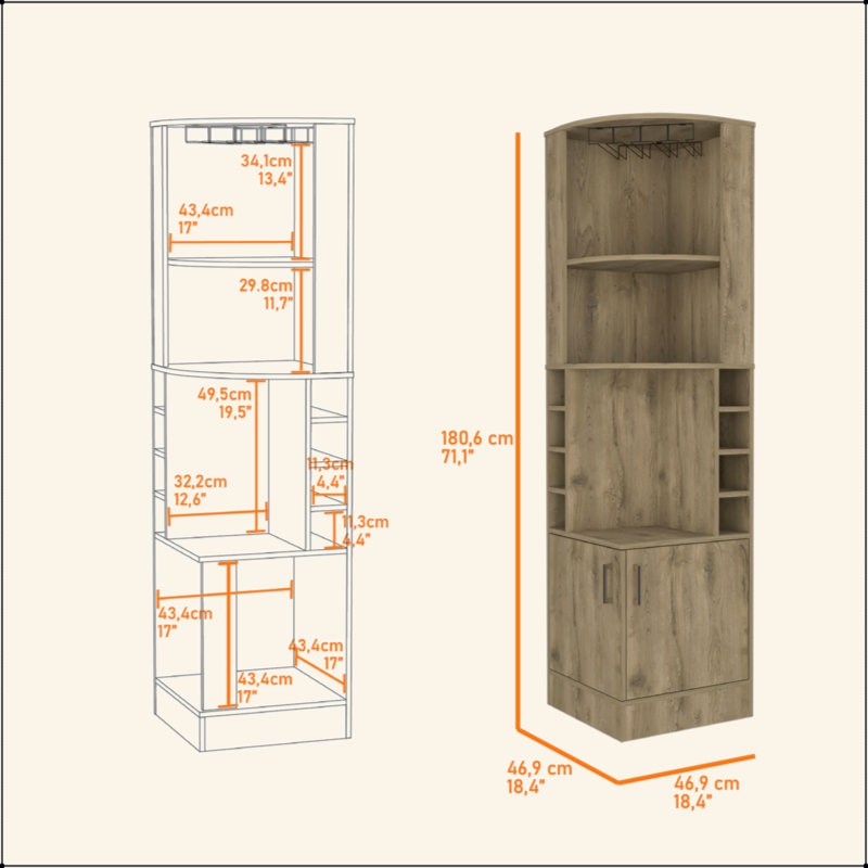 Macadamia 8-Bottle 2-Shelf Bar Cabinet, Beige