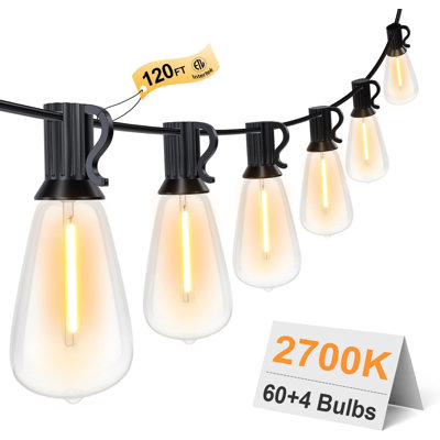 120FT Outdoor String Lights, Waterproof Patio Lights with 64 Hanging Lights ST38 Bulbs
