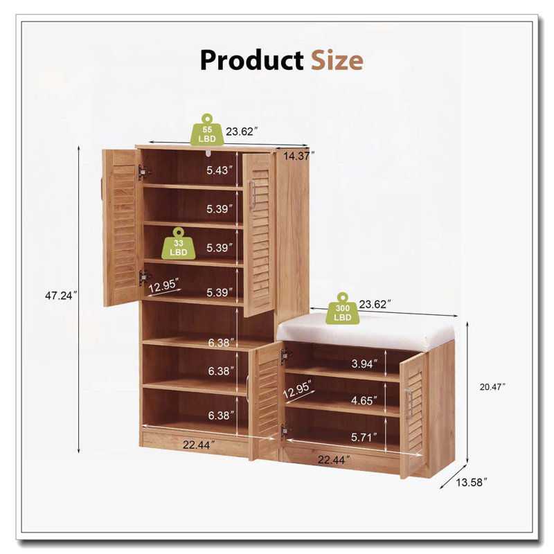 Banc de rangement pour chaussures, Chêne