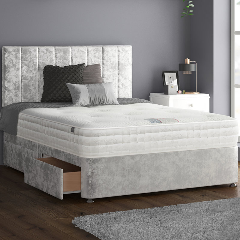 Ohiowa Upholstered Divan Bed, Double (4'6), Silver, 4 Drawers