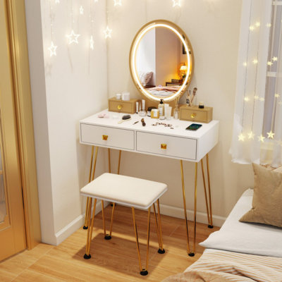 Bureau de coiffeuse avec miroir et lumières pour la chambre à coucher